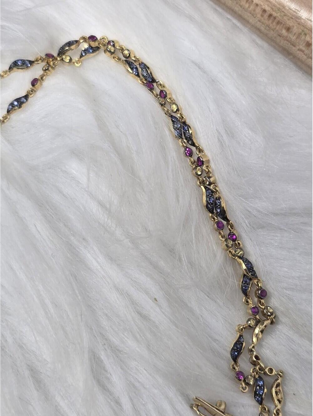 18k Gold Edwardian Revival Natural Gem Festoon Necklace - Picture 9 of 9